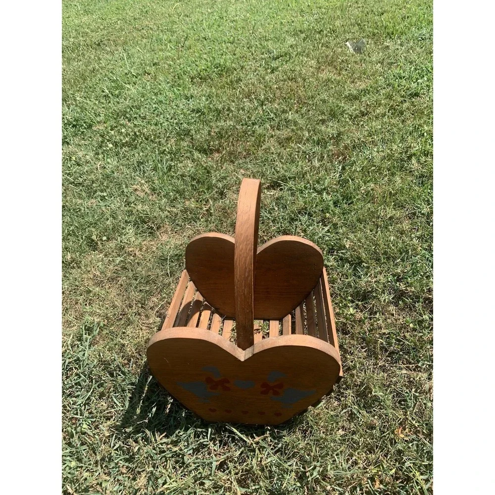 Vintage Wooden Basket Goose Art Country Farmhouse Cottage Cabin Decor‎ Handmade